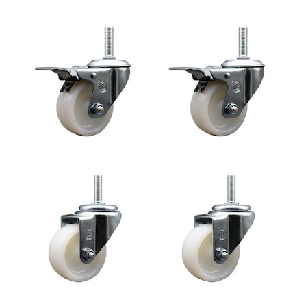 Service Caster 3 Inch Nylon Swivel 34 Inch Threaded Stem Caster Set 2 Total Lock Brakes SCC-TSTTL20S314-NYS-34212-2-S-2